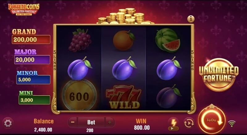 Fortune Coins Unlimited Fortune - osnovna mreža 3x3 s voćnim simbolima